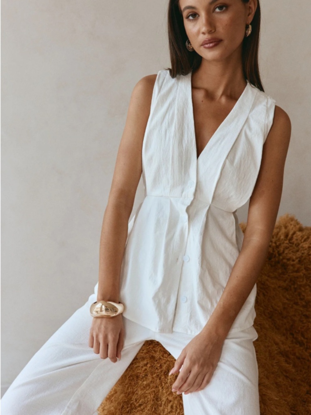 SABO Vespera White Longline Button Front Top XXS NWT